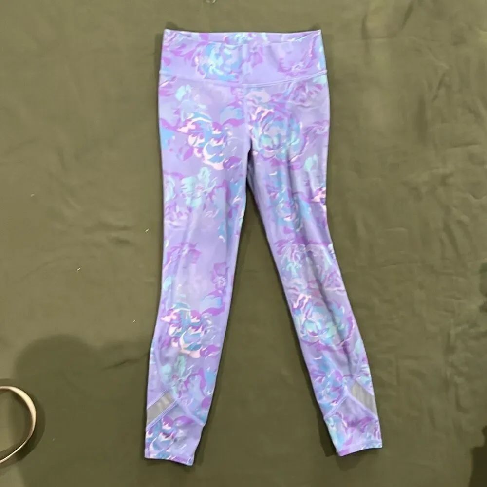 Girls Active Leggings – Purple & Blue Abstract Print